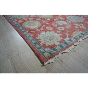 Rust Hand-Knotted Wool Classic Floral Rug, 10' x 14', Area Rug