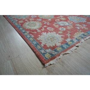 Rust Hand-Knotted Wool Classic Floral Rug, 5' x 8', Area Rug