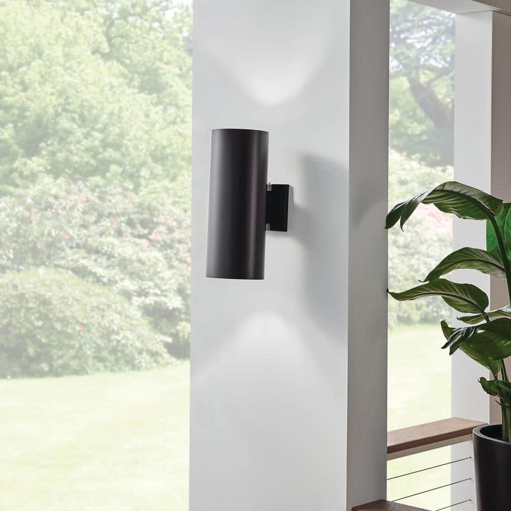 Modern Black and Bronze Cylinder Wall Sconce, 15 Inch