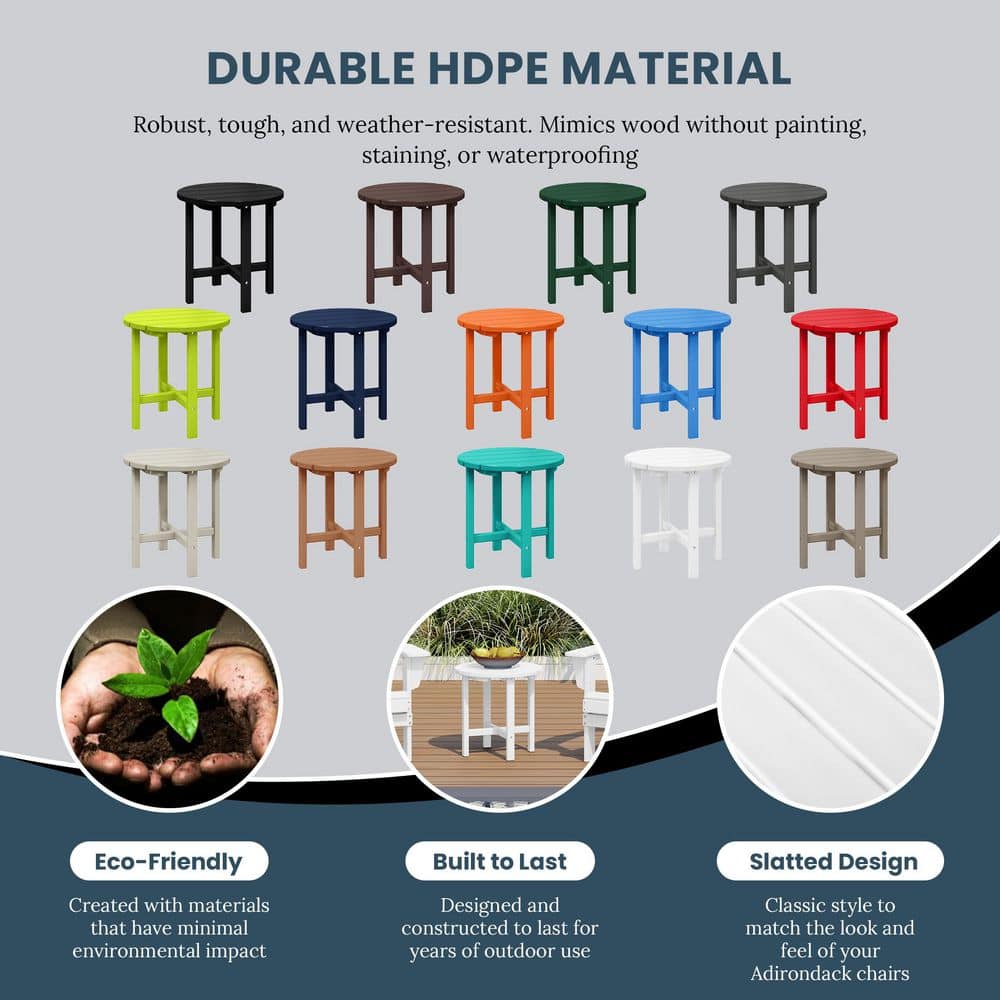 White 18" Round Polywood Outdoor Side Table