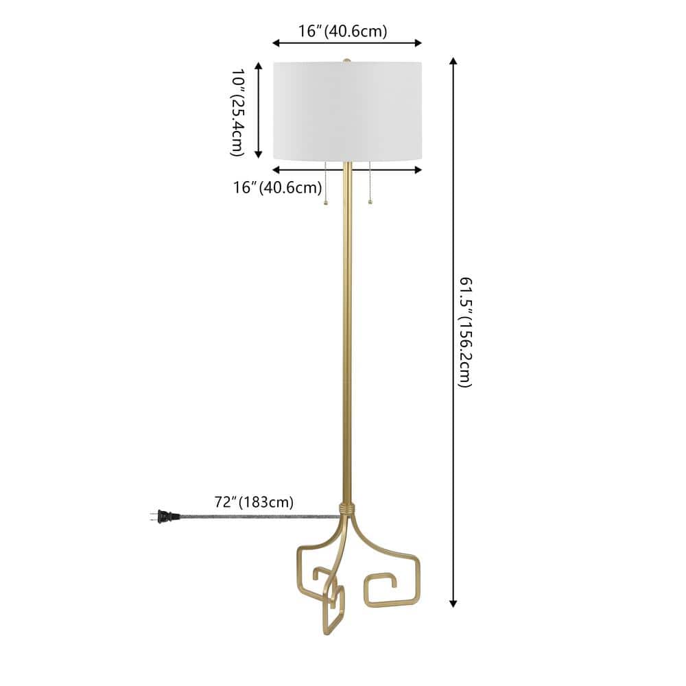 Newman Classic Gold Leaf 61.5" Metal LED Floor Lamp with Linen Drum Shade