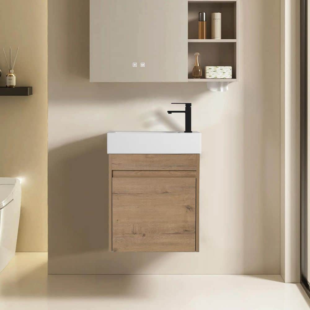 18.12 in. W x 10.25 in. D x 22.81 in. H Floating Wall-Mounted Bath Vanity in Imitative Oak with White Resin Top price history on PriceWatchPro