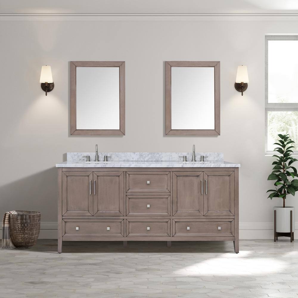 Gray Oak Double Vanity with Carrara White Marble Top