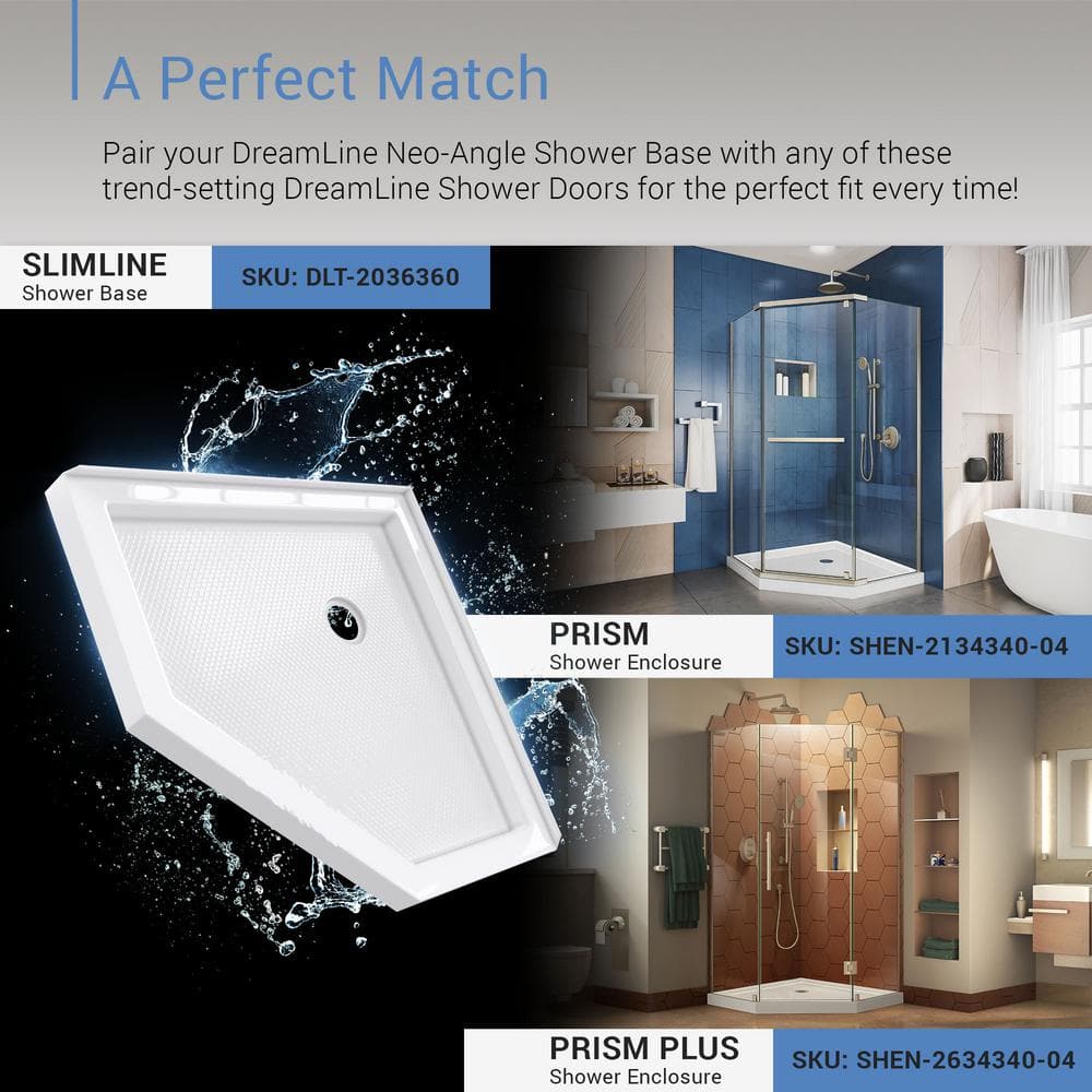 SlimLine 36" White Neo-Angle Acrylic Shower Base