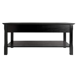 Timber 38 in. Black Medium Rectangle Wood Coffee Table with Shelf