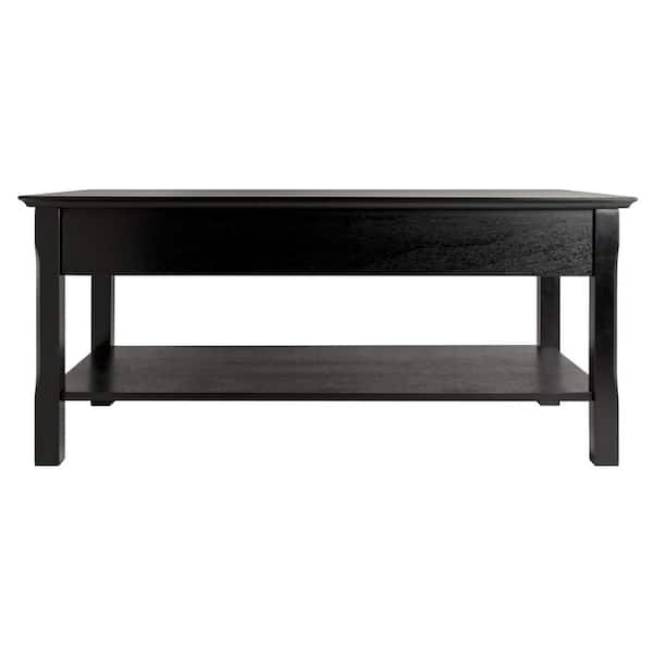 WINSOME WOOD Timber 38 in. Black Medium Rectangle Wood Coffee Table with Shelf
