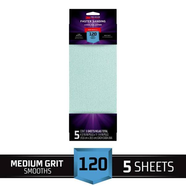 3M 43/16 in. x 111/4 in. 120 Grit Drywall Sanding Sheets (5Pack
