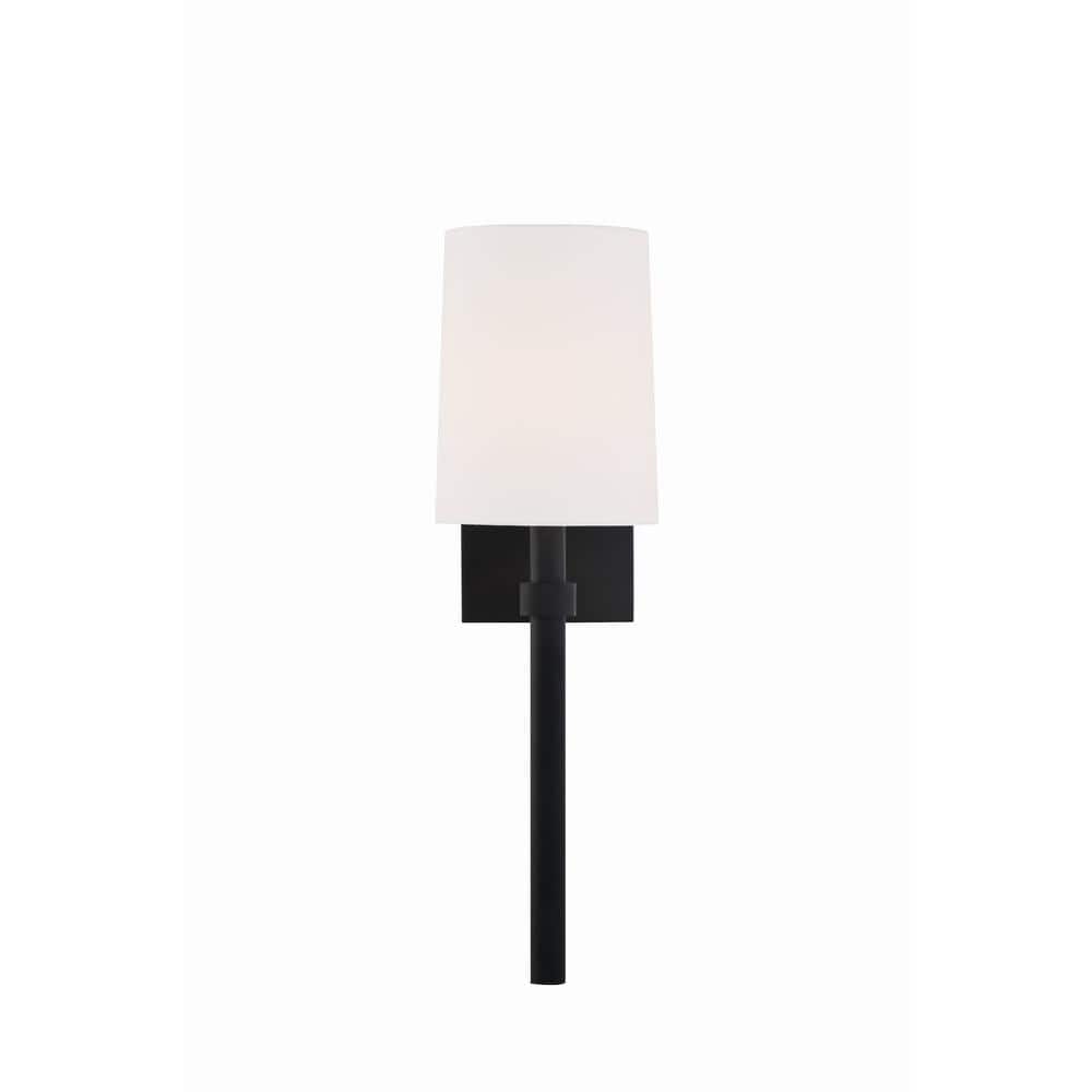 Elegant Cylinder Black Forged Wall Sconce with White Silk Shade