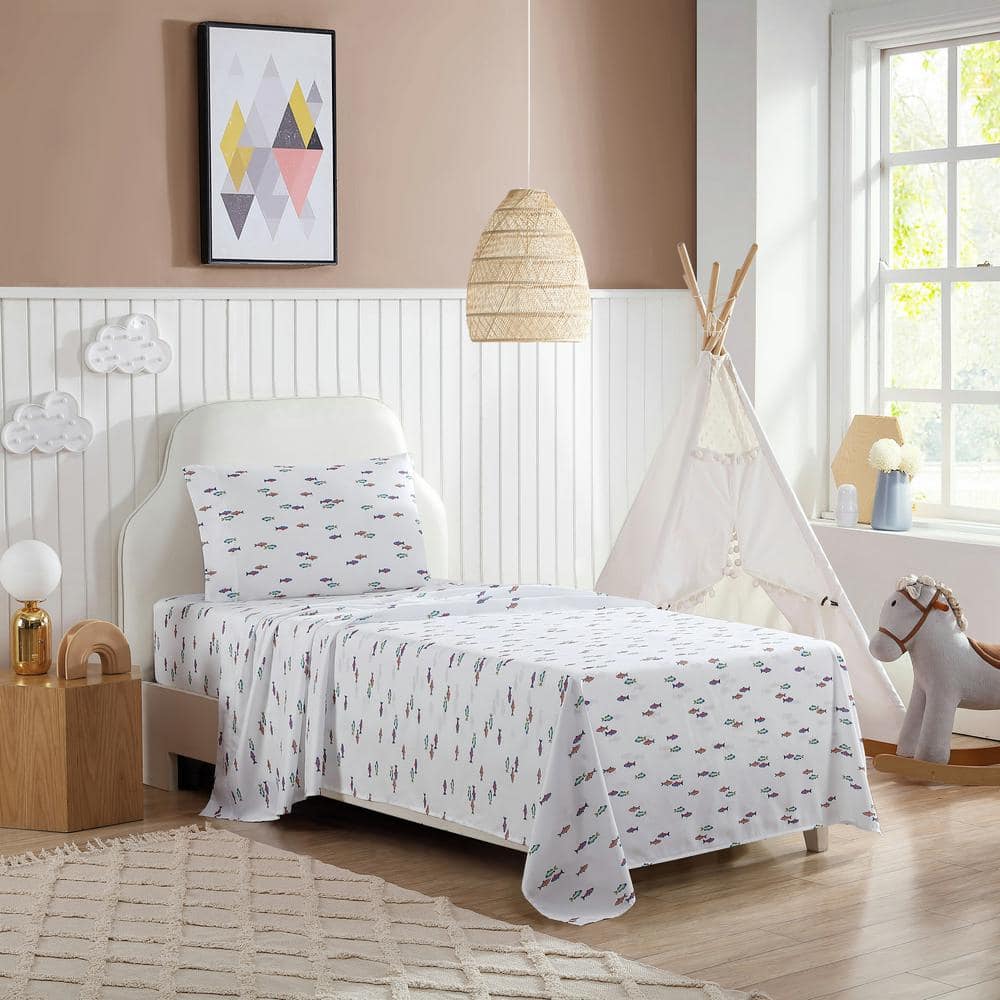 Fish Lake Twin Cotton Polyester Microfiber Sheet Set