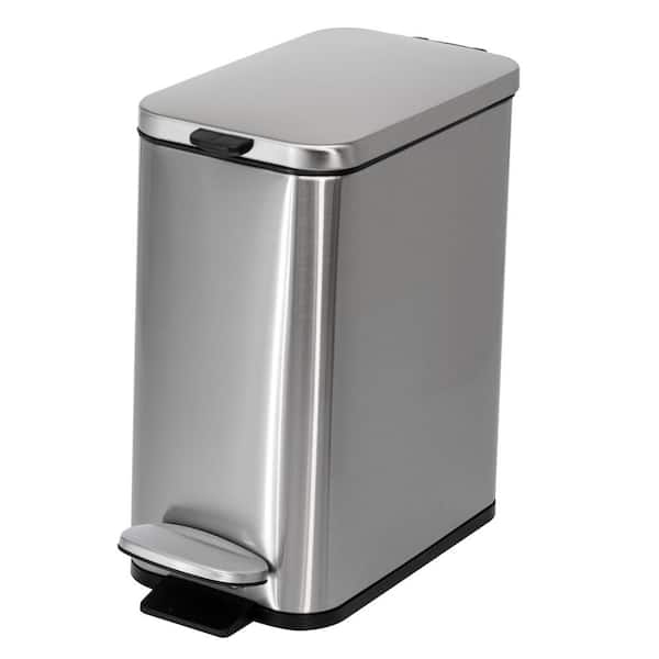 Moorefield Slim Rectangular 5 L/1.3 Gal. Pedal Trash Bin with Soft Close Lid in Brushed Stainless Steel