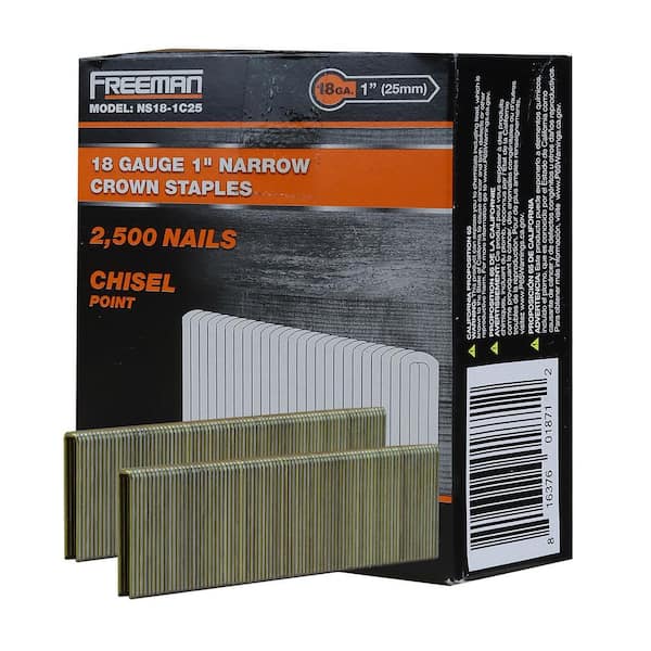 18-Gauge 1 in. Narrow Crown Staples – 1/4 in. Crown Glue Collated Electrogalvanized Construction Staples (2500 Count)