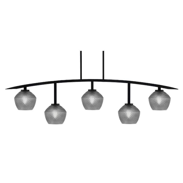 Unbranded Siena 5-Light Matte Black Billiard-Light with Smoke Textured Glass Shades