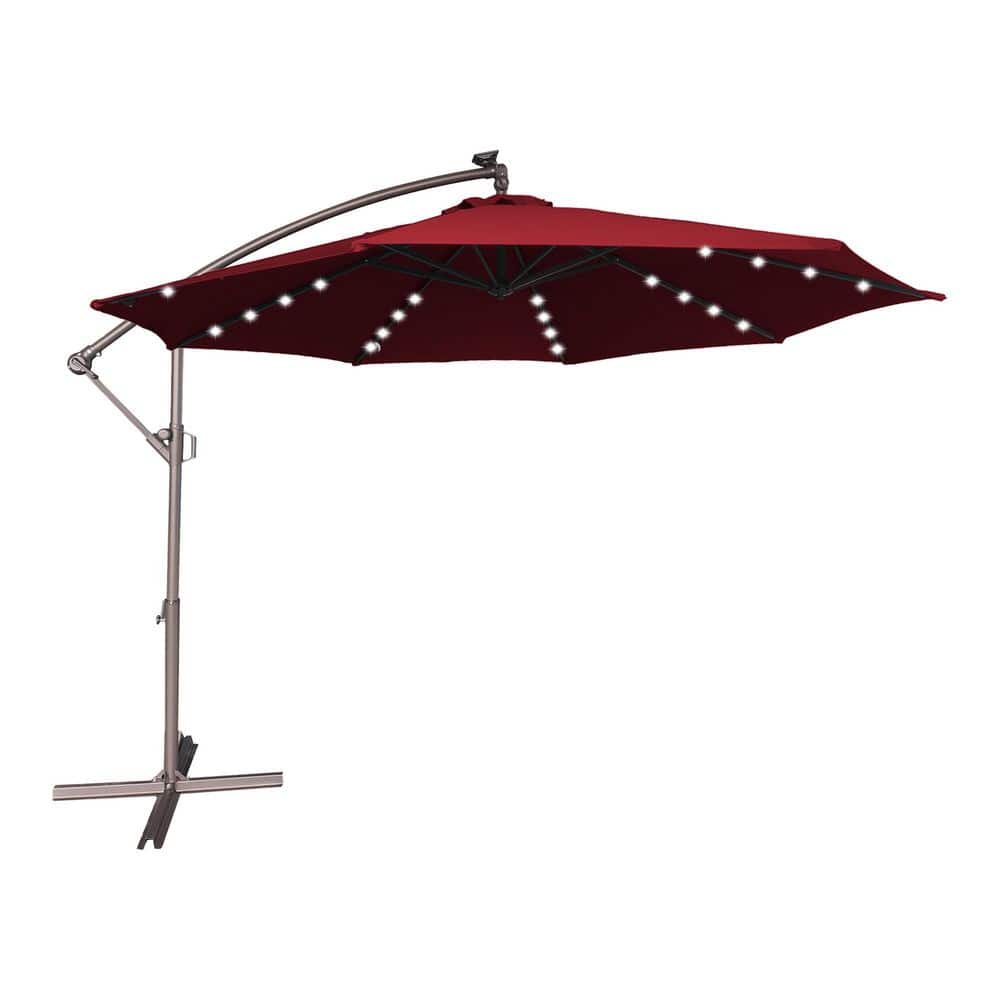 11 ft. Outdoor LED Cantilever Patio Umbrella 360° Rotation Patio Offset Umbrella in Red price history on PriceWatchPro