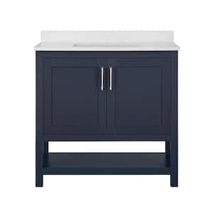Vegas 36 in. W x 19 in. D x 34 in. H Single Sink Bath Vanity in Midnight Blue with White Engineered Stone Top
