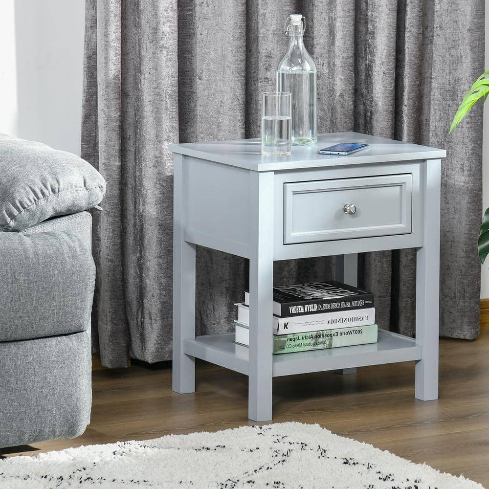 Accent End Table 1-Drawer Gray Nightstand 21.75 in. H x 15 in. W x 19 in. D -  HOMCOM, 833-777