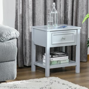 Accent End Table 1-Drawer Gray Nightstand 21.75 in. H x 15 in. W x 19 in. D