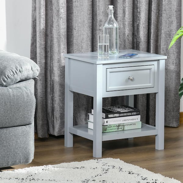 HOMCOM Accent End Table 1-Drawer Gray Nightstand 21.75 in. H x 15 in. W x 19 in. D