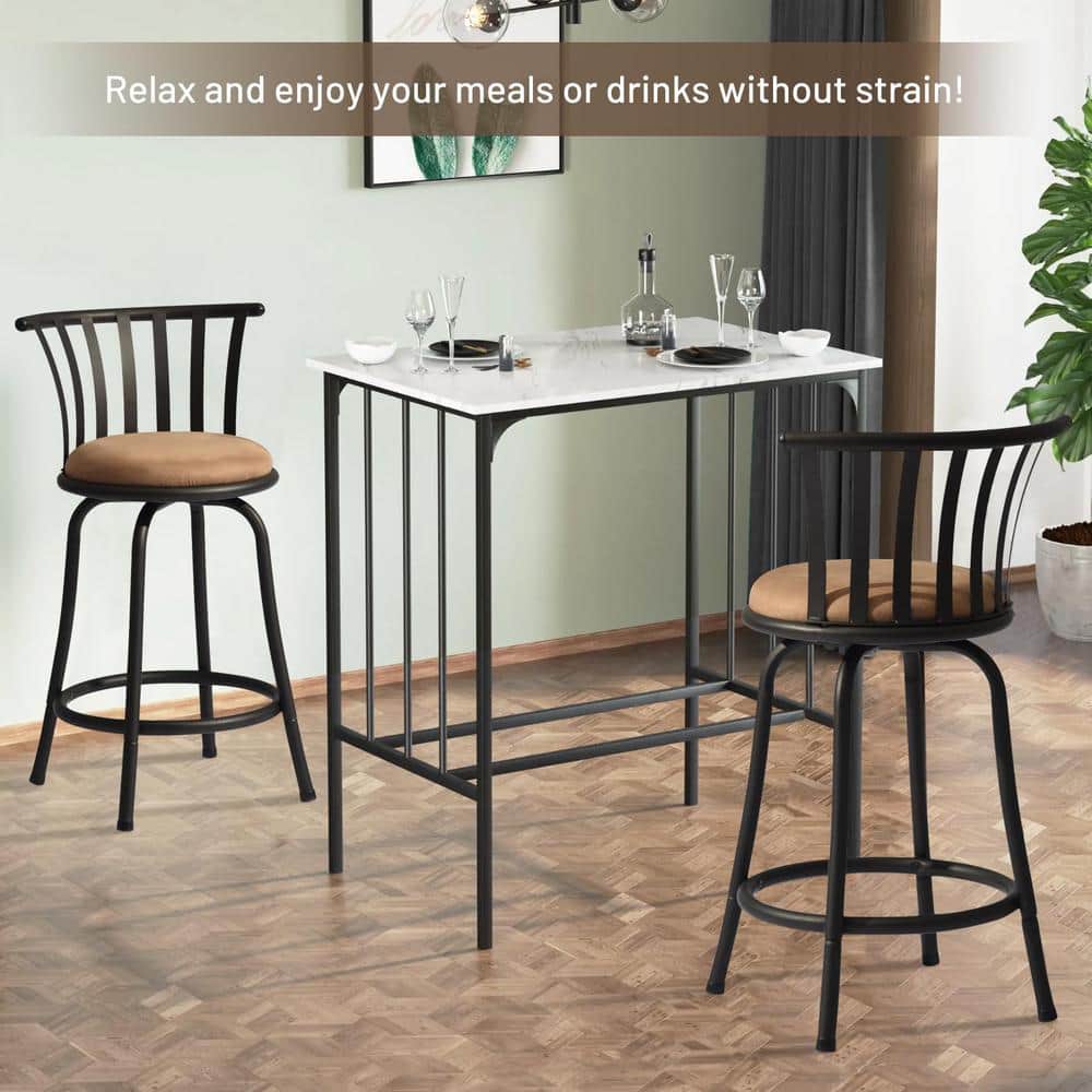 FurnitureR Brown Velvet 24'' Swivel Adjustable Counter Stool