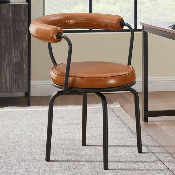 Art Leon Athean Brown Faux Leather Swivel Accent Arm Chair with Metal Frame