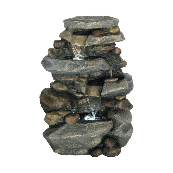 Pure Garden 25.5 in. Stone Waterfall Fountain with LED Lights