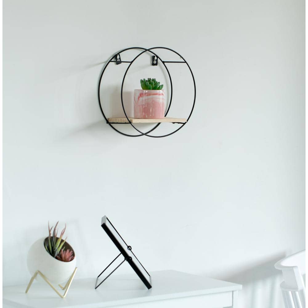 Brown Wood and Metal Wall Mount Floating Shelf