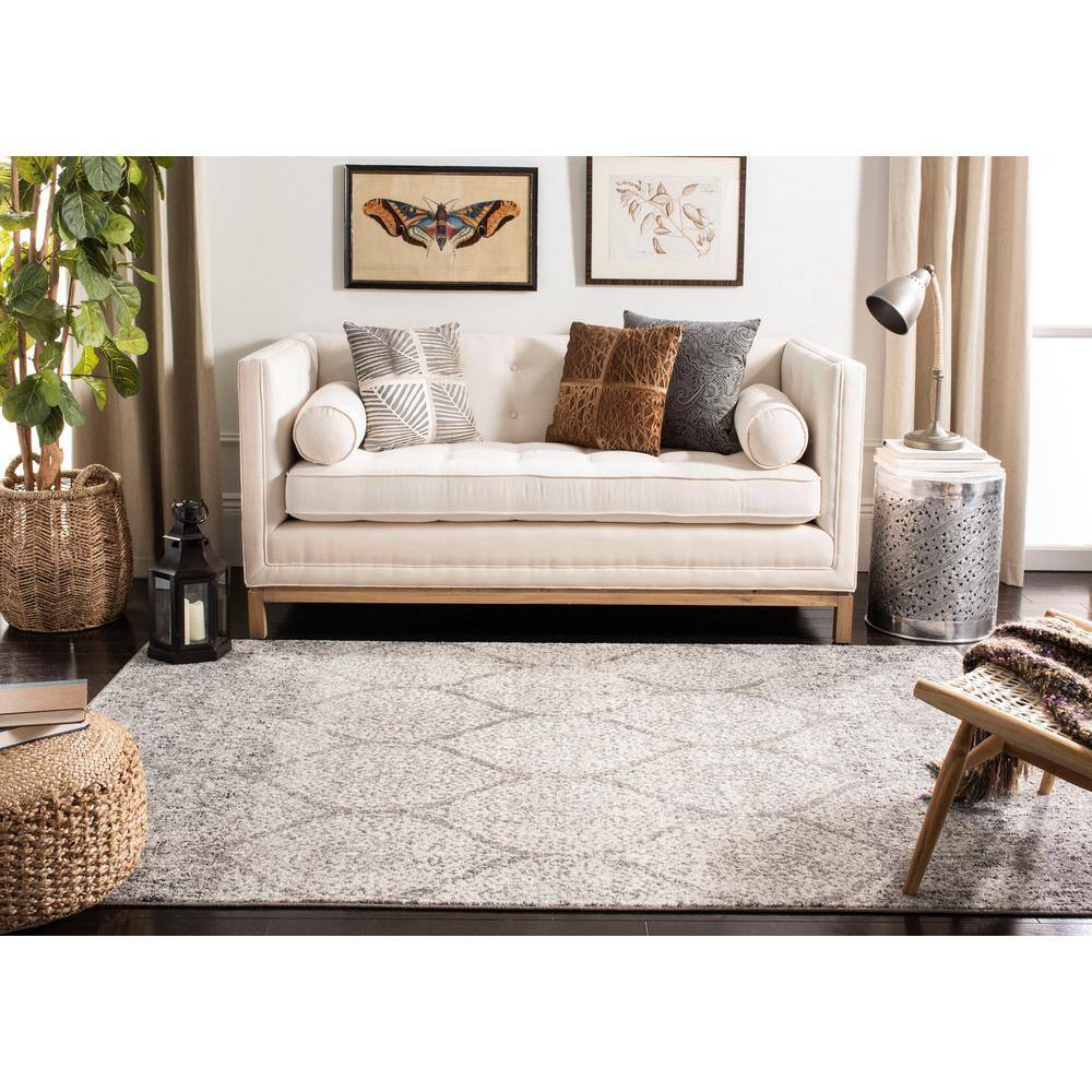 Gray and Ivory Rectangular Stain-Resistant Area Rug