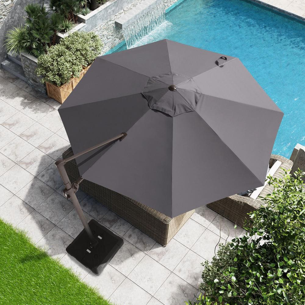 11.5 ft. x 11.5 ft Heavy-Duty Frame Patio Cantilever Umbrella Single Round Outdoor Offset Umbrella in Dark Gray -  Crestlive Products, CL-PU049DGY