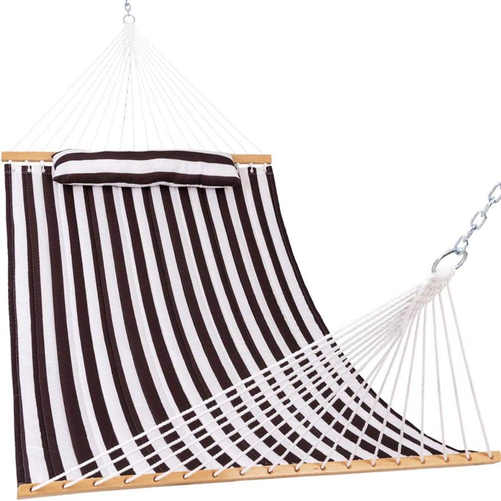 12 ft. Quilted Fabric Hammock with Pillow, Double 2 Person Hammock (Brown W