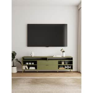 DUMBO 85 in. Olive Green Mid-Century Modern TV Stand Fits TV's up to 80 in. with 6-Shelves and 2-Drawers