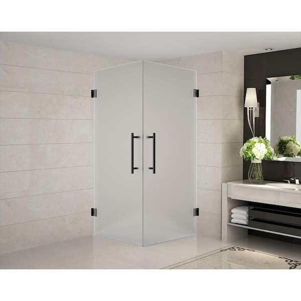 Aston Vanora 36 in. x 36 in. x 72 in. Frameless Hinged Square Shower Enclosure with Frosted Glass in Oil Rubbed Bronze