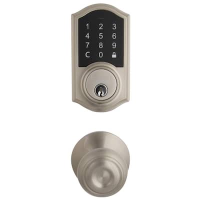 Castle Satin Nickel Electronic Touchpad Single Cylinder Deadbolt with Hartford Knob Combo Pack