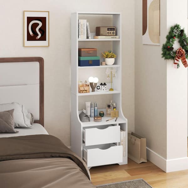 58.11 in. Wood Pantry Organizer with 2-Storage Drawers in White
