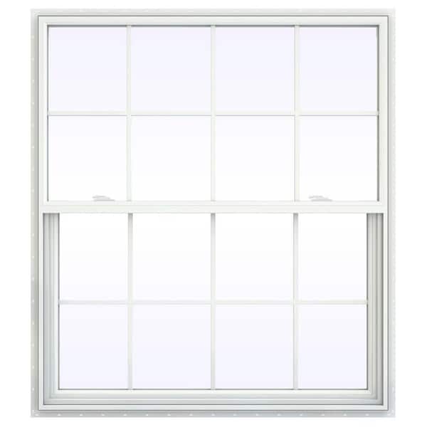 JELD-WEN 47.5 in. x 53.5 in. V-2500 Series White Vinyl Single Hung Window with Colonial Grids/Grilles