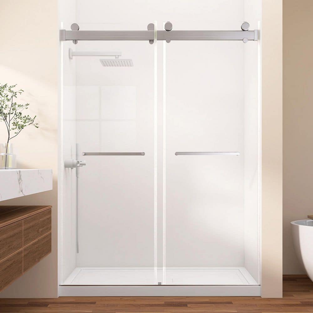 Zeafive Gst 62-66 in. W x 79 in. H Frameless Double Sliding Shower