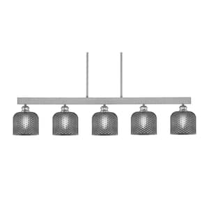 Albany 60-Watt 5-Light Brushed Nickel Linear Pendant Light with Smoke Textured Glass Shades and No Bulbs Included