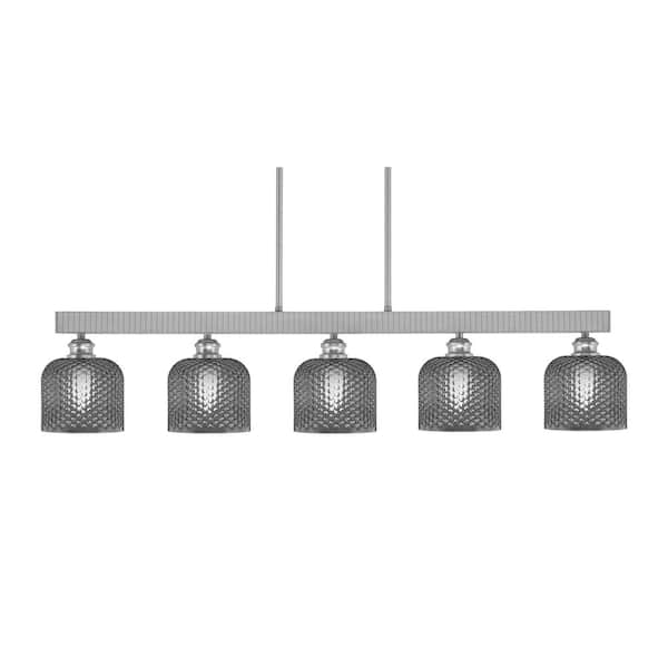 Unbranded Albany 60-Watt 5-Light Brushed Nickel Linear Pendant Light with Smoke Textured Glass Shades and No Bulbs Included