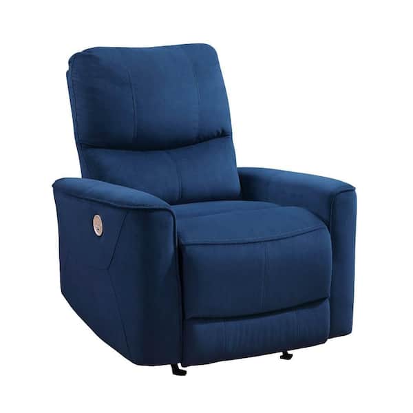 Benjara Erten Navy Blue Velvet Rocker Recliner Chair BM338612