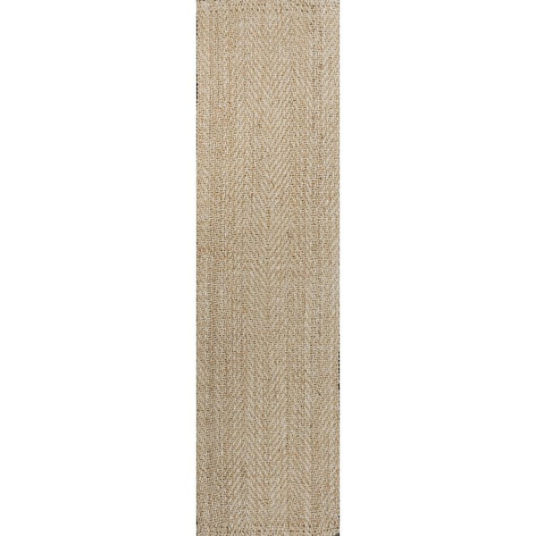 Ivory 2 ft. x 8 ft. Espina Hand Woven Herringbone Chunky Jute Runner Rug