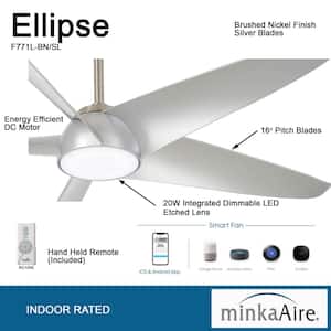 Ellipse 60 in. Integrated LED Indoor Brushed Nickel Silver Blades Smart Ceiling Fan with Light and Remote Control