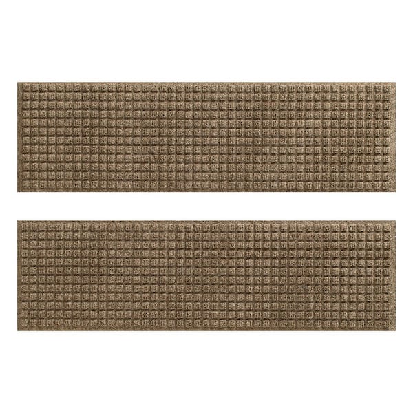 Waterhog Squares 8.5 in. x 30 in. PET Polyester Indoor Outdoor Stair Tread Cover (Set of 4) Camel