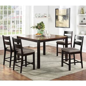 Linka 5-Piece Wood Top Dark Oak and Espresso Extendable Counter Height Table Set