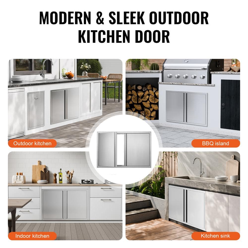Stainless Steel Double Outdoor Kitchen Access Door, 36x24 Inch