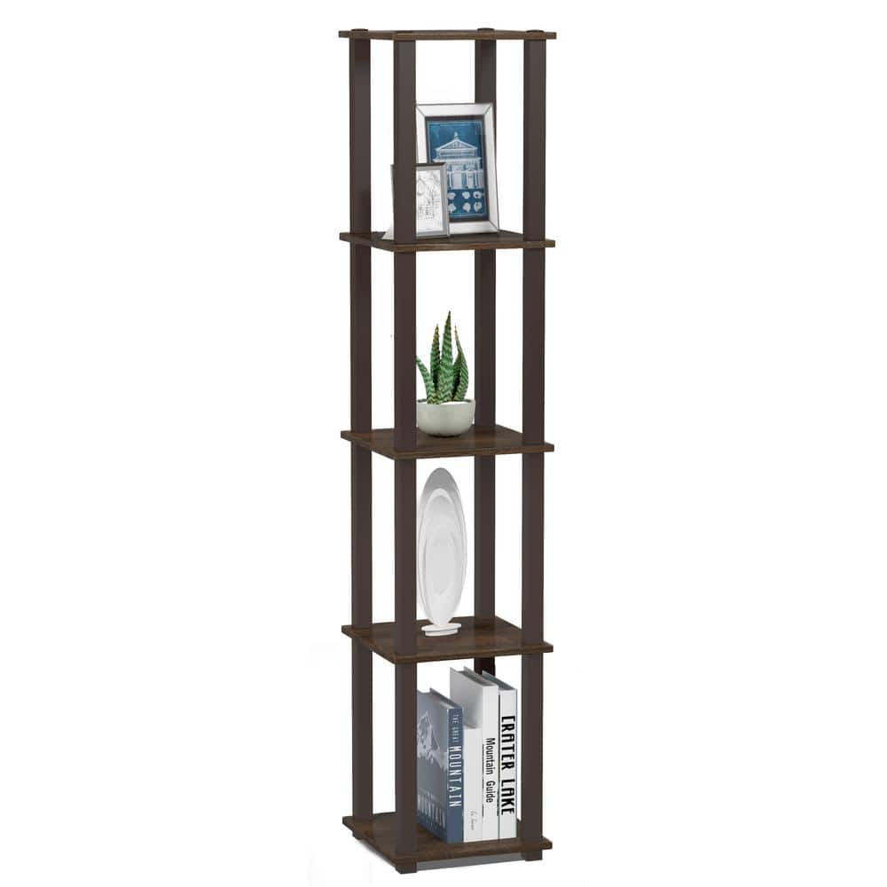 Walnut Finish 5-Tier Corner Display Shelf for Living Room