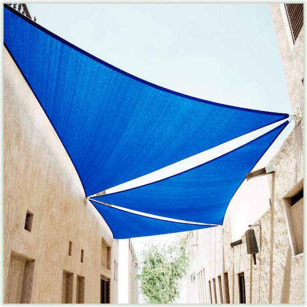 Colourtree Ft X Ft X Ft 190 Gsm Blue Equilateral Triangle Sun Shade Sail With Triangle Kit Kit Tapt 6 The Home Depot