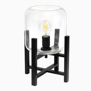 13.38 in. Black Wood Mounted Table Lamp with Cylinder Glass Shade