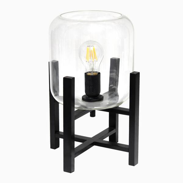 Simple Designs 13.38 in. Black Wood Mounted Table Lamp with Cylinder Glass Shade