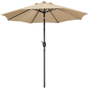 9 ft. 8 Ribs Market Umbrella with Push Button Tilt and Crank Outdoor Patio Umbrella in Tan