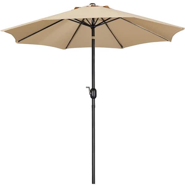 Yaheetech 9 ft. 8 Ribs Market Umbrella with Push Button Tilt and Crank Outdoor Patio Umbrella in Tan