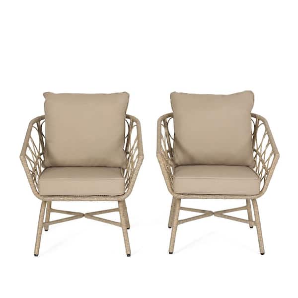 Noble House Montserrat Light Brown Wicker Outdoor Patio Lounge Chair with Beige Cushions (2-Pack)