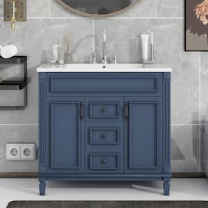 36 in. W x 18 in. D x 34 in. H Single Sink Freestanding Bath Vanity in Blue with White Resin Top